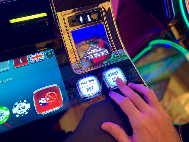 Close-up of a slot machine interface showing reels and paylines